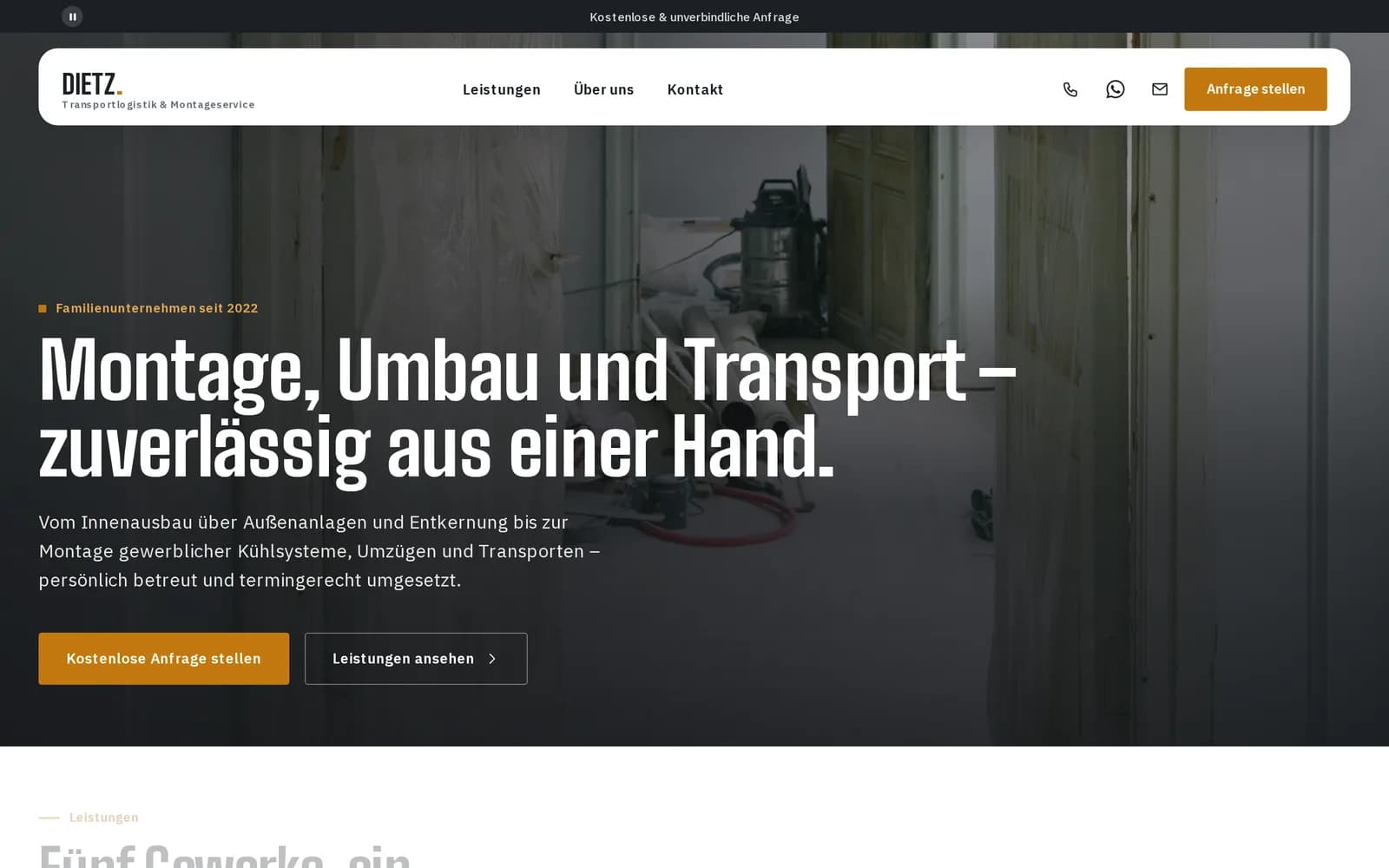 Startseite von Dietz Transportlogistik & Montageservice auf dem Desktop
