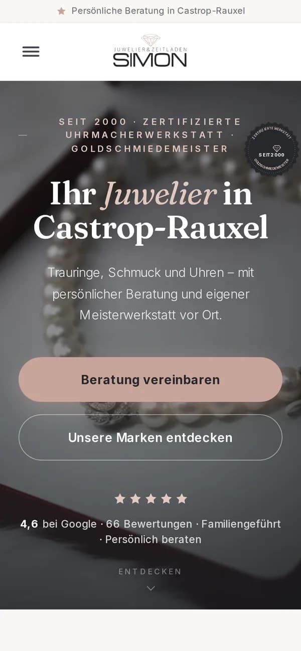 Startseite von Juwelier Simon auf dem Smartphone